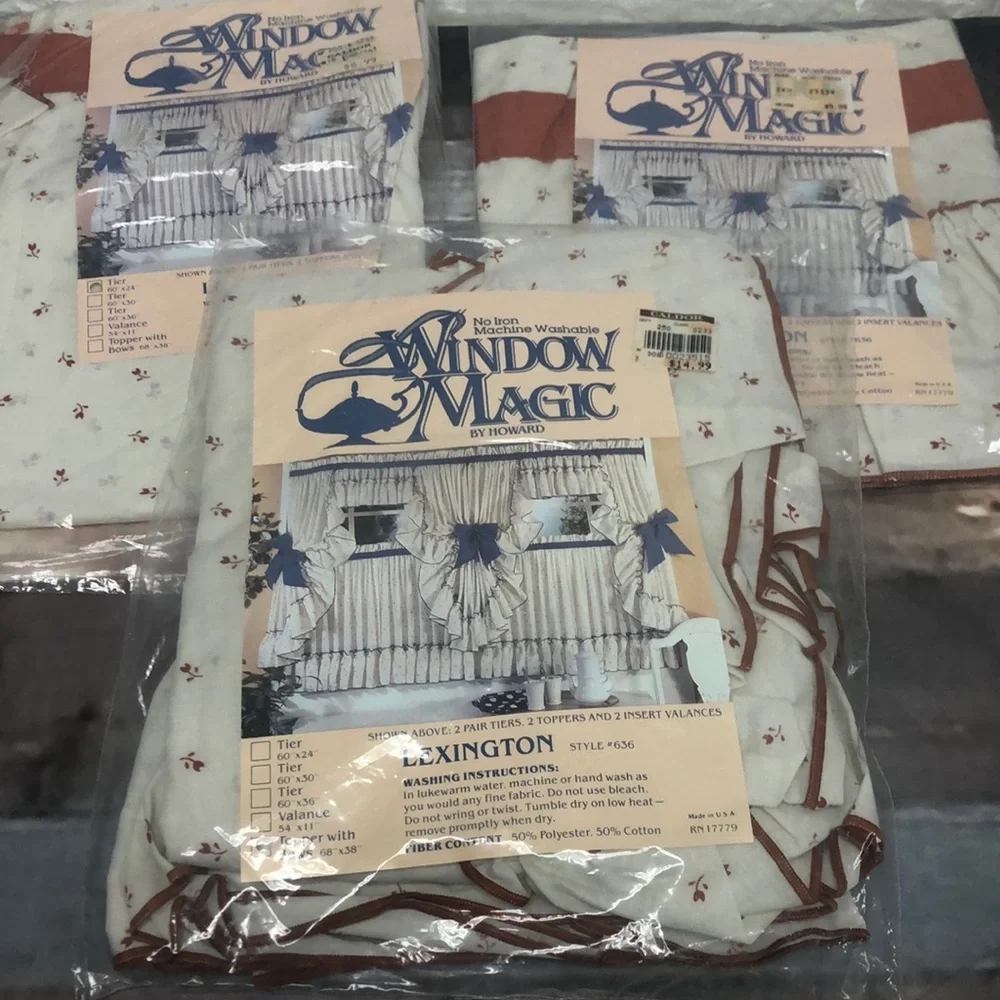 Vtg cottage core curtain set topper w/ bows + tier + valance Lexington #636